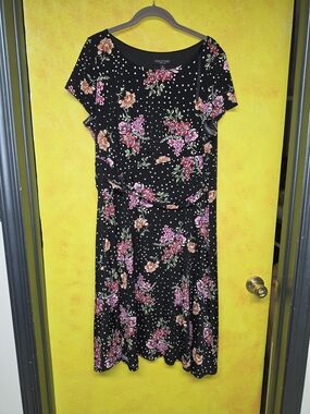Perceptions Black Floral Polka Dot Midi Dress